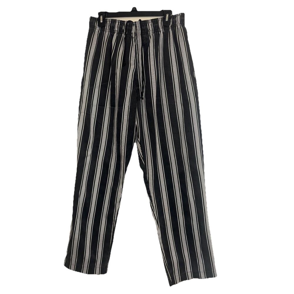 Chef Code Baggy Chef Pants with Zipper Fly CC Black White Striped Large